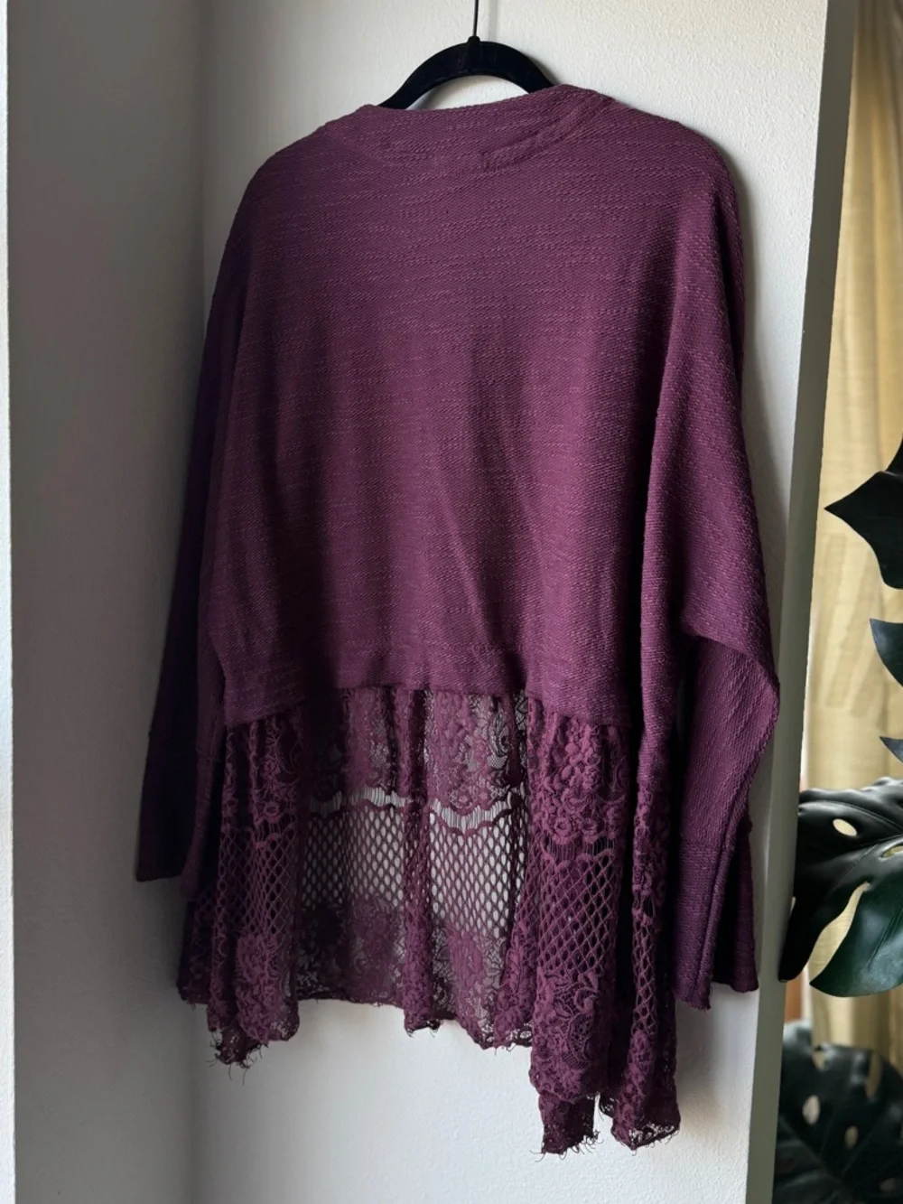 Knox Rose Plum Open-Front Knit Cardigan with Lace